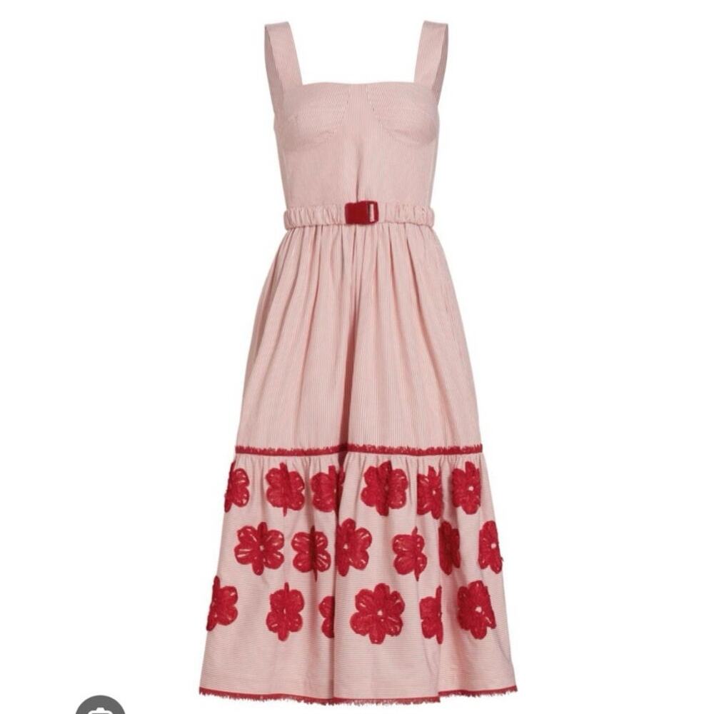 SILVIA TCHERASSI Dione Striped Midi-dress In Orange Embroidered Flower MEDIUM